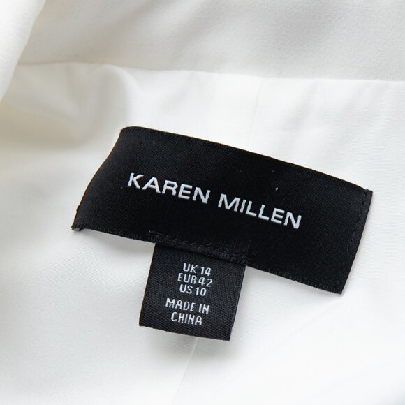 Karen Millen Lace Appliqué Contrast Tailored Tuxedo Jacket White Blue Black 10 - Picture 4 of 8